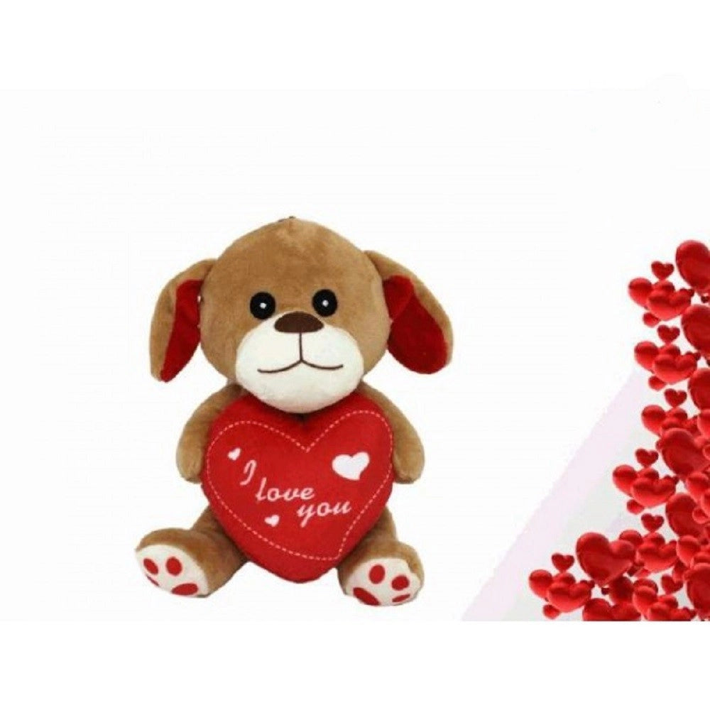 Trade Shop - Cane In Peluche Cagnolino Con Cuore I Love You 17 Cm Regalo San Valentino 68089 -