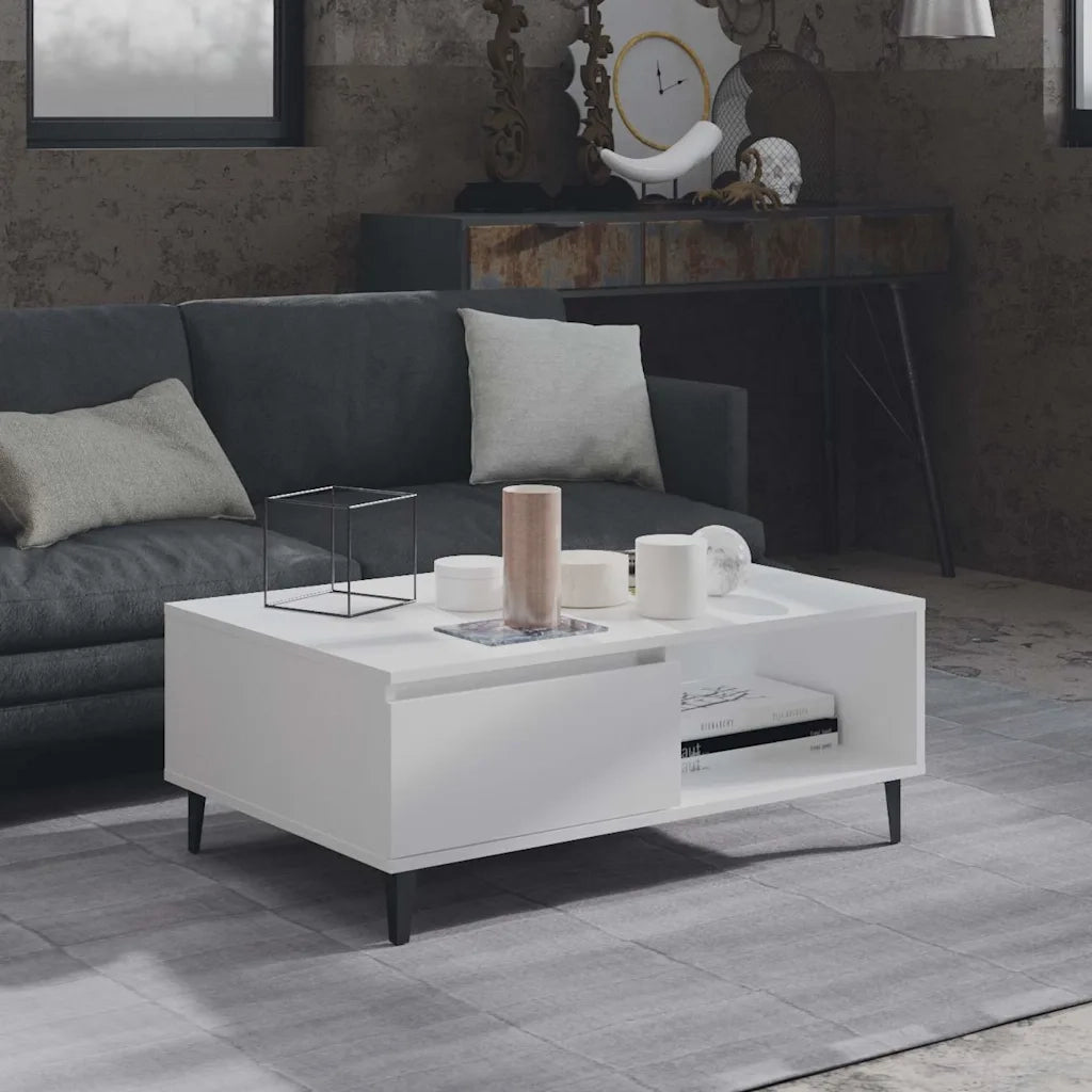 Tavolino da Salotto-Tavolino da soggiorno-Tavolo Bianco 90x60x35 cm in Legno Multistrato 372724