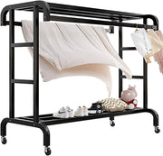 Appendiabiti su Ruote, Appendiabiti in Metallo a Doppia Barra con ripiano portaoggetti, Appendiabiti Indipendente per Camera da Letto, casa, Ufficio, Interno, capacità di carico di 100 kg