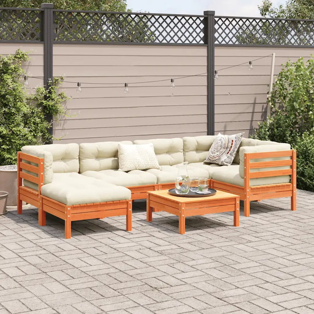 Set Divani Giardino 7 pz con Cuscini Marrone Cera Massello Pino 3299538