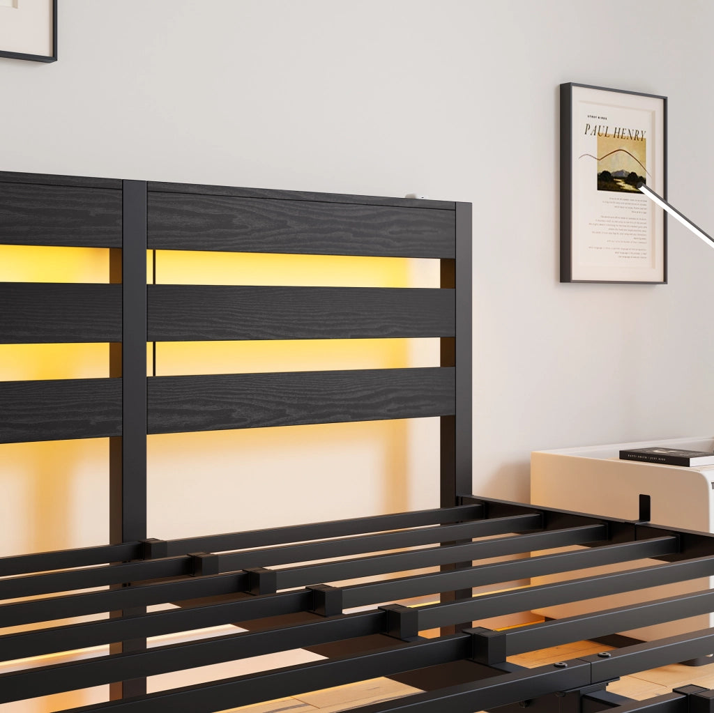 letto metallo e legno nero 140 x 200 cm