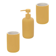 Set accessori bagno in ceramica giallo con dispenser sapone e due portaspazzolini Spring