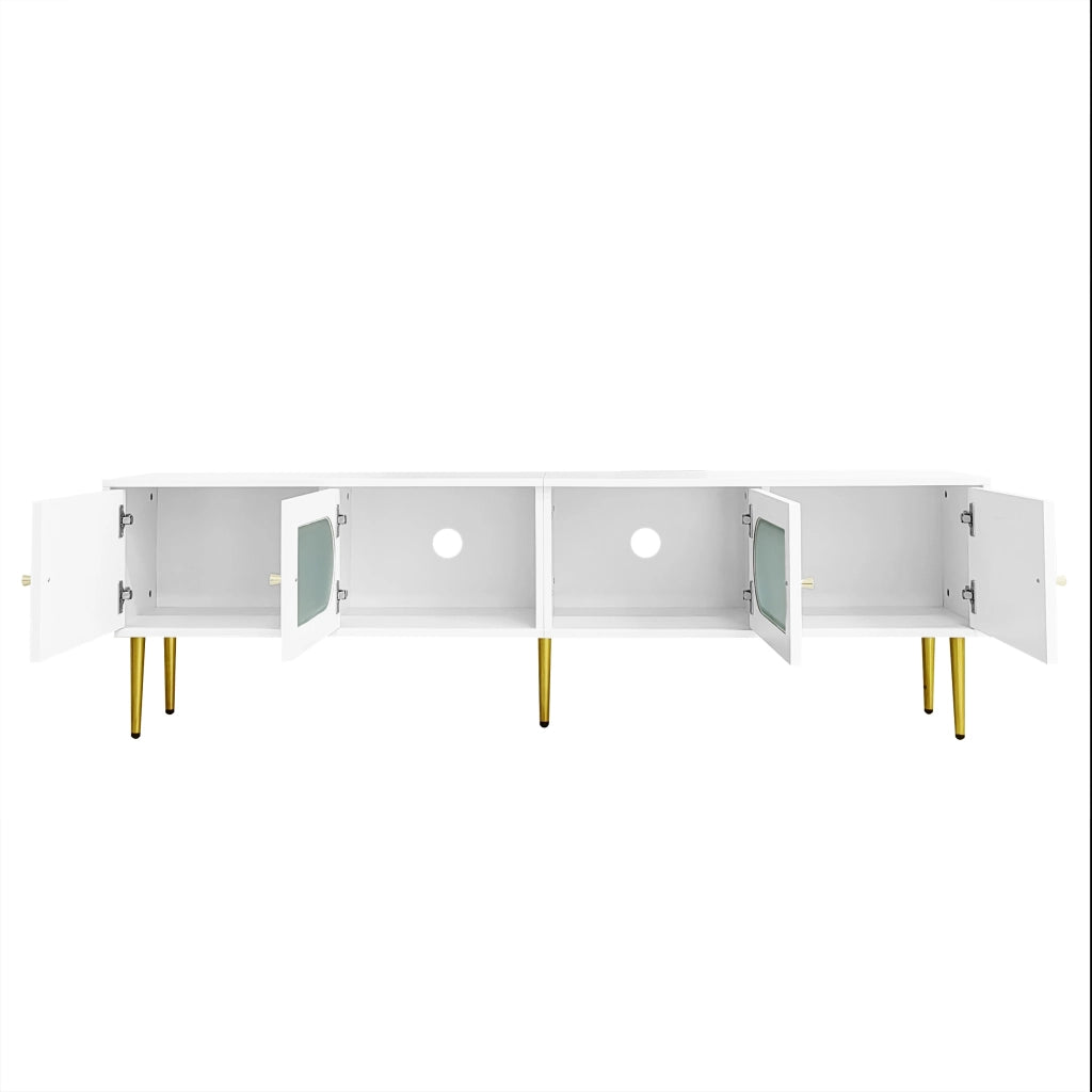 Mobile TV ¨C MINIMAL ¨C Bianco con Gambe Dorate, 2 Ante con Vetro ad Arco, 170x35x50 cm
