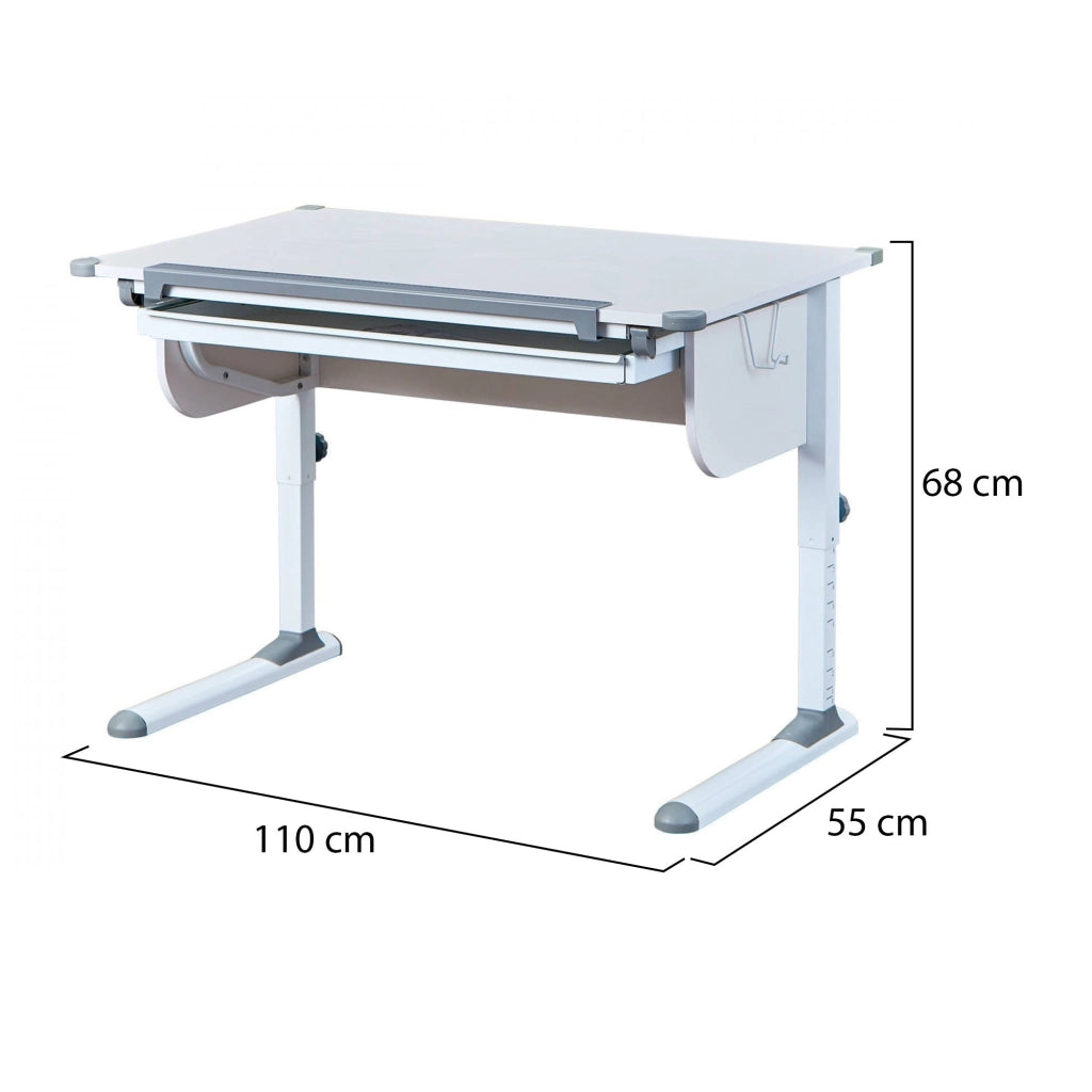 Cardeto, Scrivania Materiale Piano in Metallo, 110x55x68h cm Bianco Bianco