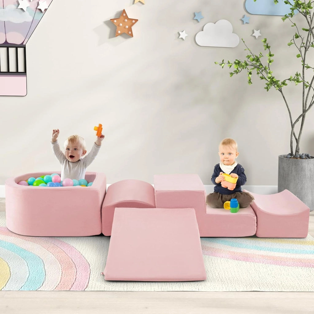 Set di 5 Pezzi Gioco in Schiuma, Blocchi con Piscina di Palline per Bambini, Coperture Lavabili con Cerniere, Blocchi Creativi per Stanza di Giocattoli, Camera da Letto (Rosa)