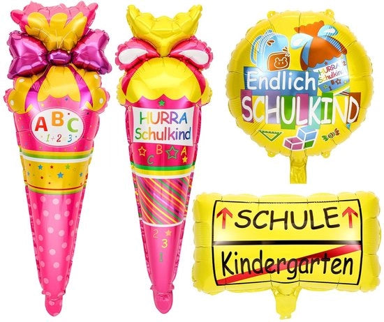 Folli di Ballo - 4 Pezzi - Decorazione Prima Festa Scuola - Sacchetto di Caramelle - Rosa - Disegni Allegranti - Elementi Vivaci - Ballooni di Festa