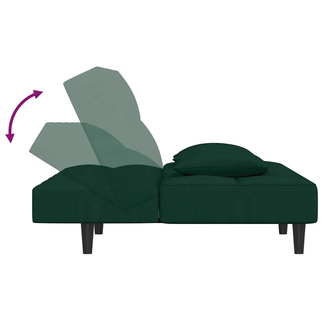 Divano Letto a 2 Posti con 2 Cuscini Verde Scuro in Velluto 375809