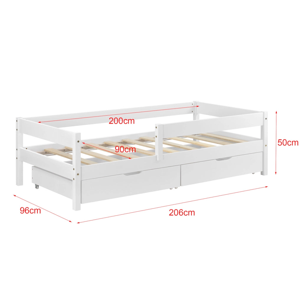 Struttura Letto Borgarnes per Bambini Ragazzi 200 x 90 cm in Legno di Pino - Bianco [en.casa]