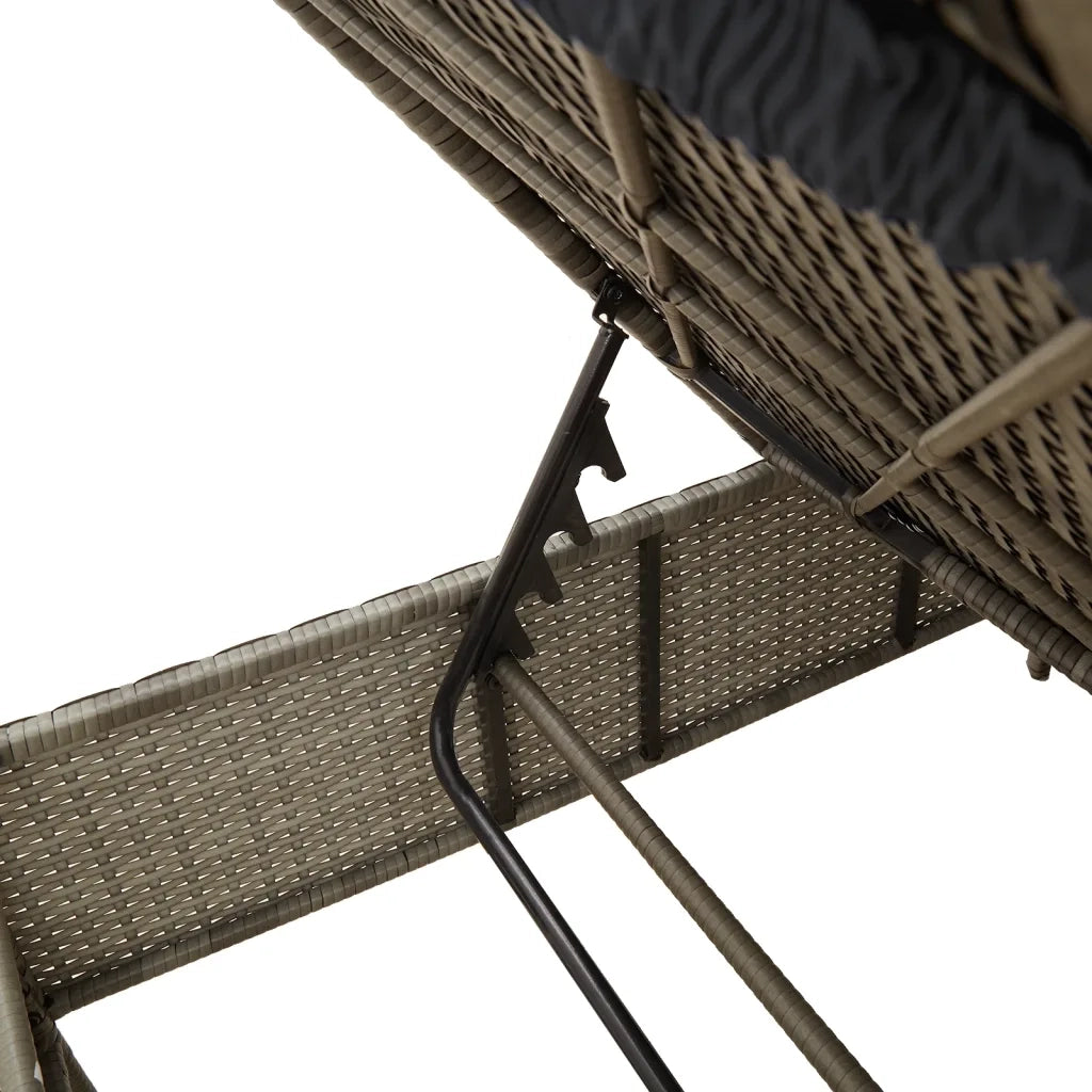 vidaXL Lettino Prendisole con Tavolo e Cuscino Grigio in Polyrattan