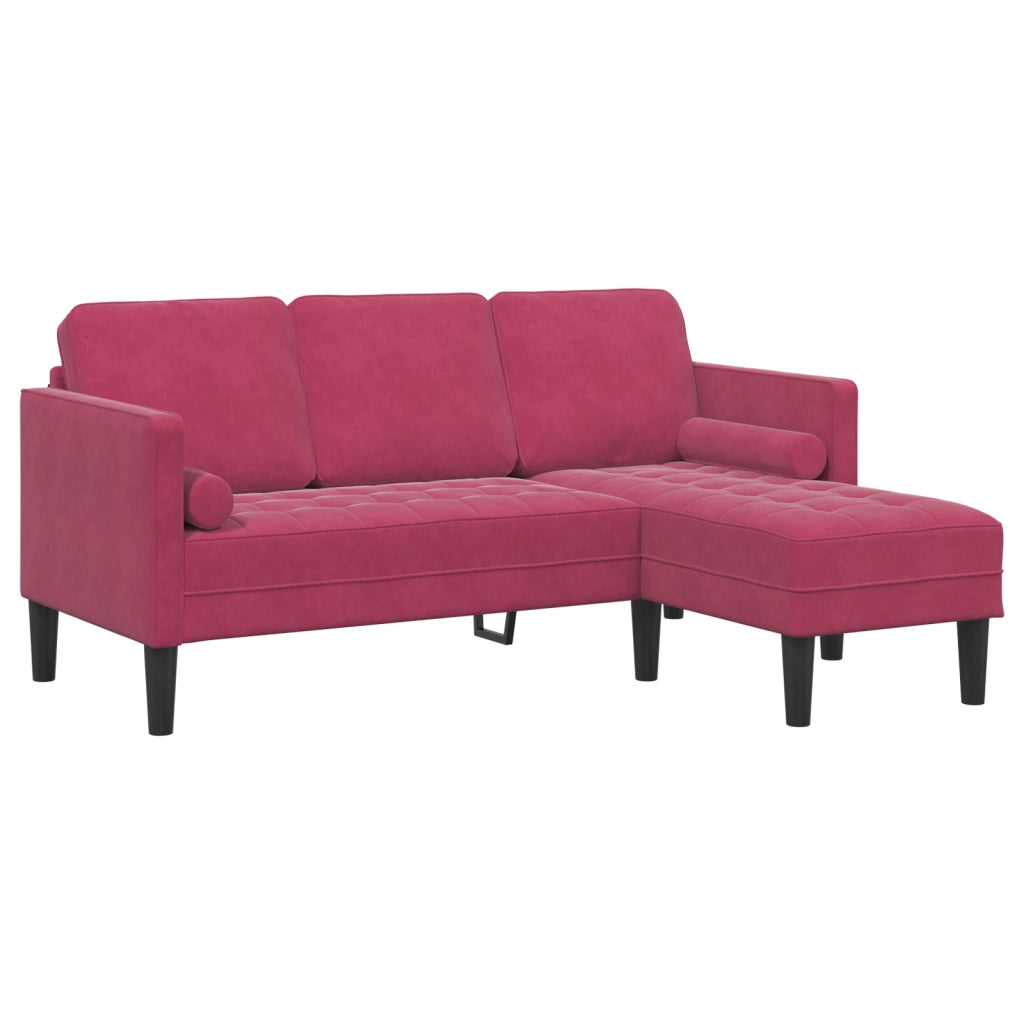 Divano 3 Posti con Chaise L-shaped Rosso Vino 160 cm in Velluto
