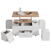 TAVOLO da caffè sollevabile 100x50 cm Bianco e effetto legno con 4 sgabelli