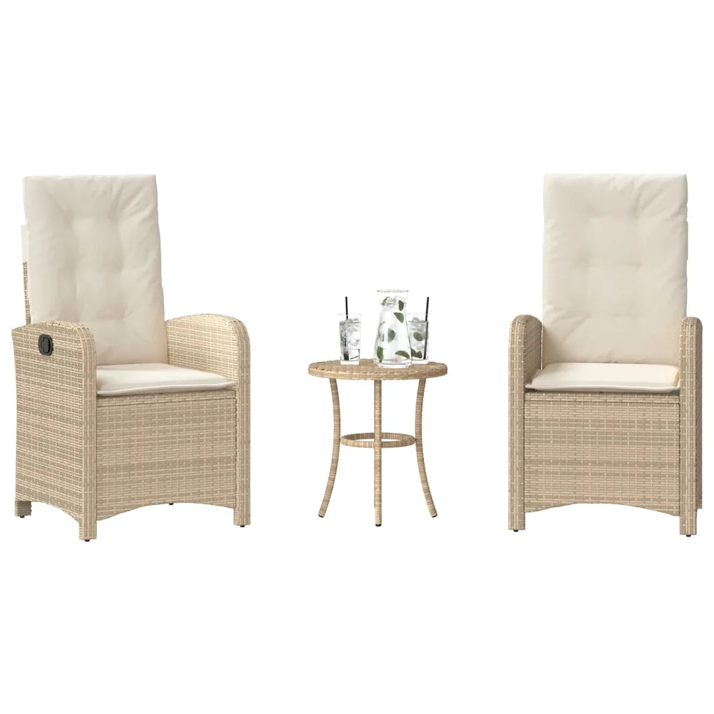 Set da Bistr¨° 3 pz | Set Salotto da Giardino con Cuscini Beige in Polyrattan