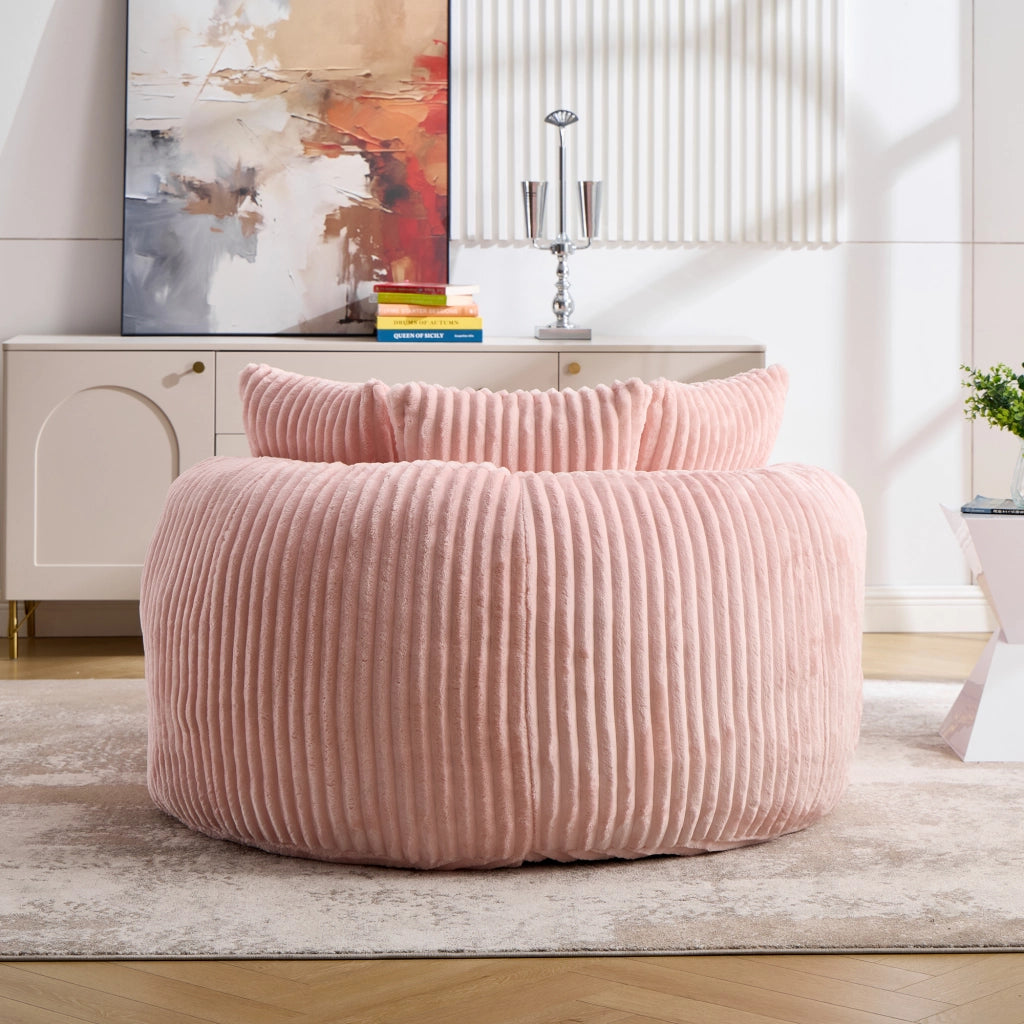 Poltrona relax rotonda con poggiapiedi e 5 cuscini in ciniglia rosa 168 × 123 × 63 cm