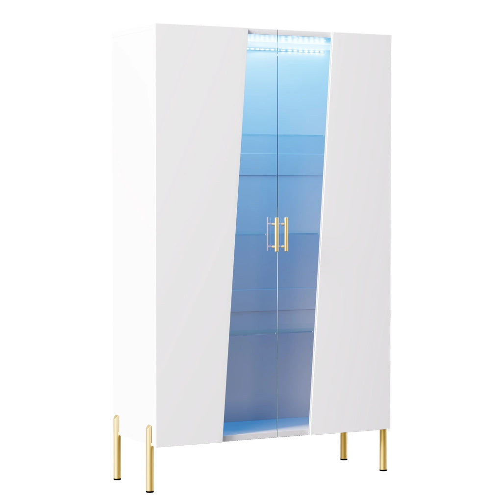 Vetrina LED in vetro e MDF 72x40x145 cm; bianca