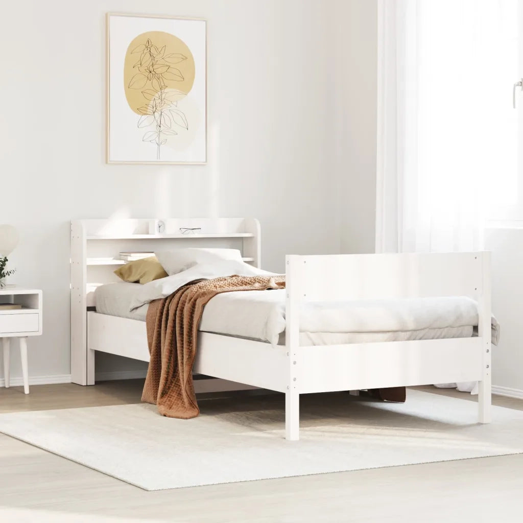 Letto singolo | Letto per adulti | Giroletto senza Materasso Bianco 100x200 cm Legno Massello Pino