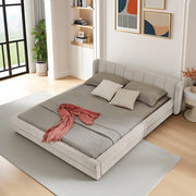 Letto Matrimoniale 140x200cm - Xylo - Testiera Chenille e Struttura Eucalipto/Ferro Beige