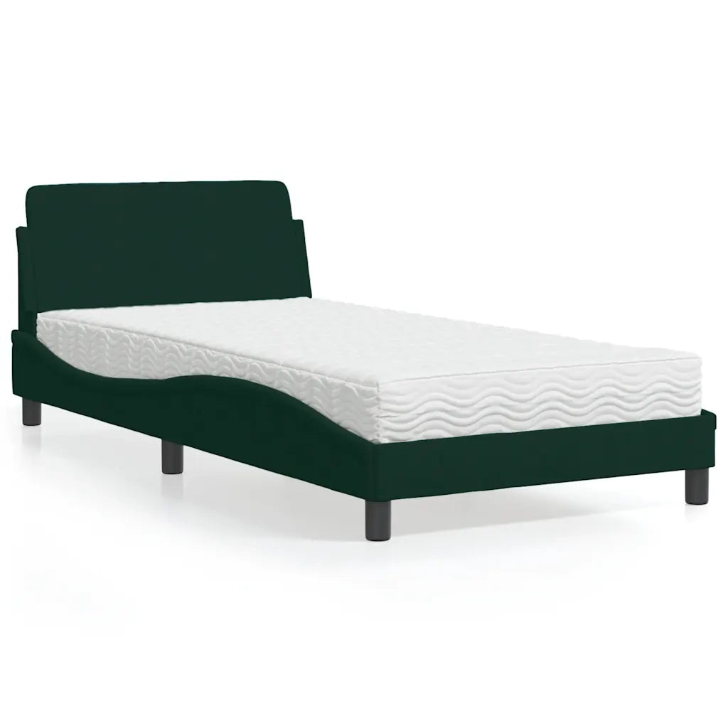 Letto con Materasso Dover Verde Scuro 100x200 cm in Velluto 3208354