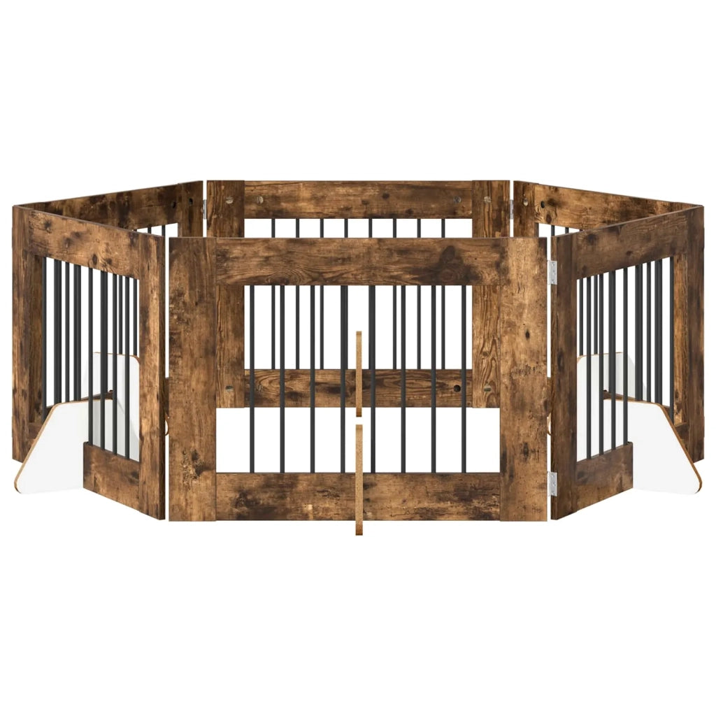 Cancello per cani con supporti 6 pcs Rovere Fumo 80 x 60 cm