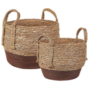 Set di 2 cesti per vasi da fiori in fibra marina naturale di colore beige e marrone stile boho rustico