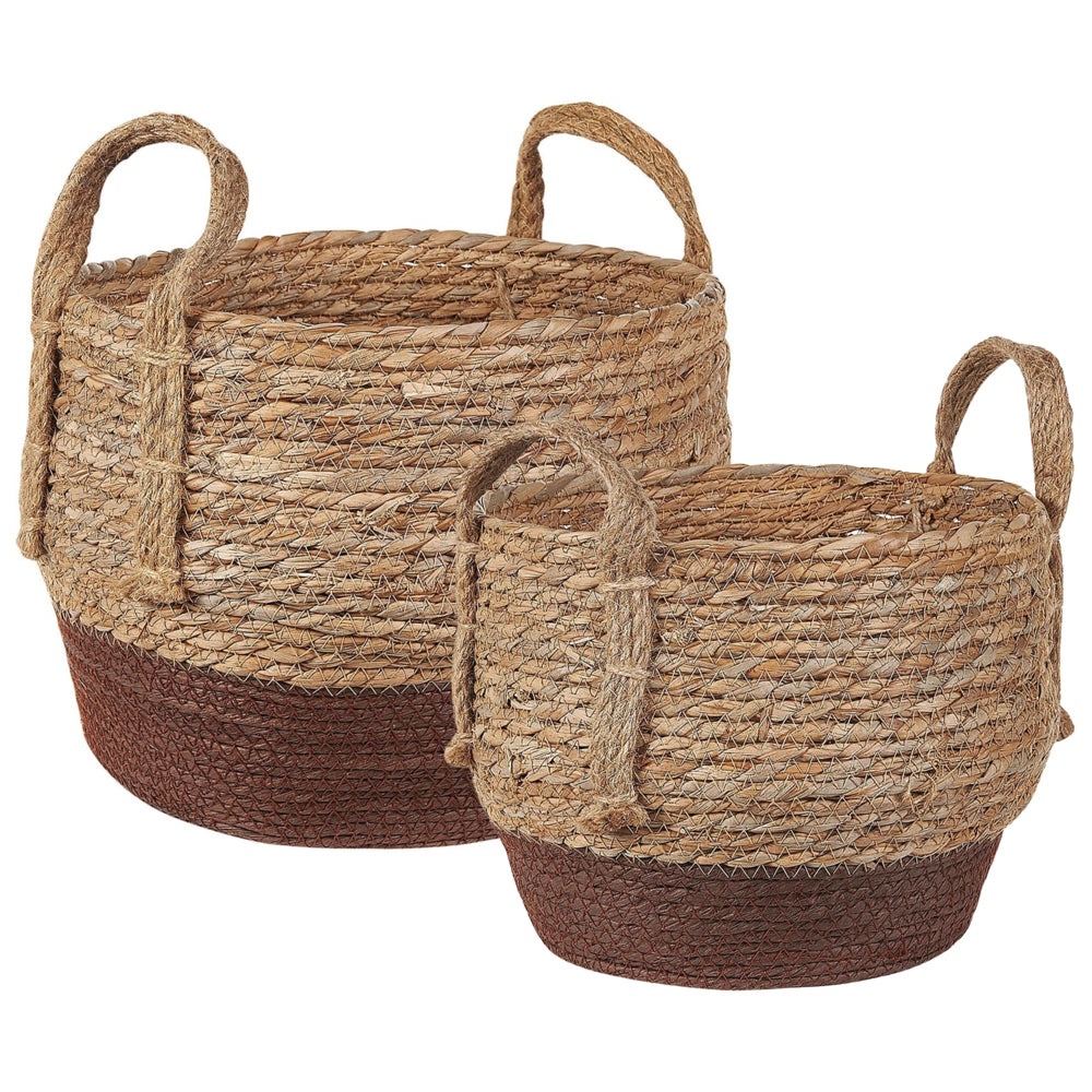 Set di 2 cesti per vasi da fiori in fibra marina naturale di colore beige e marrone stile boho rustico