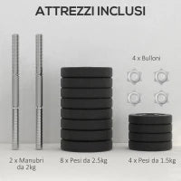 Set Pesi Manubri da 30 kg (8x2.5 kg, 4x1.5 kg) con 12 Dischi e 2 Manubri da 2 kg, 43x18x7.5 cm, Nero