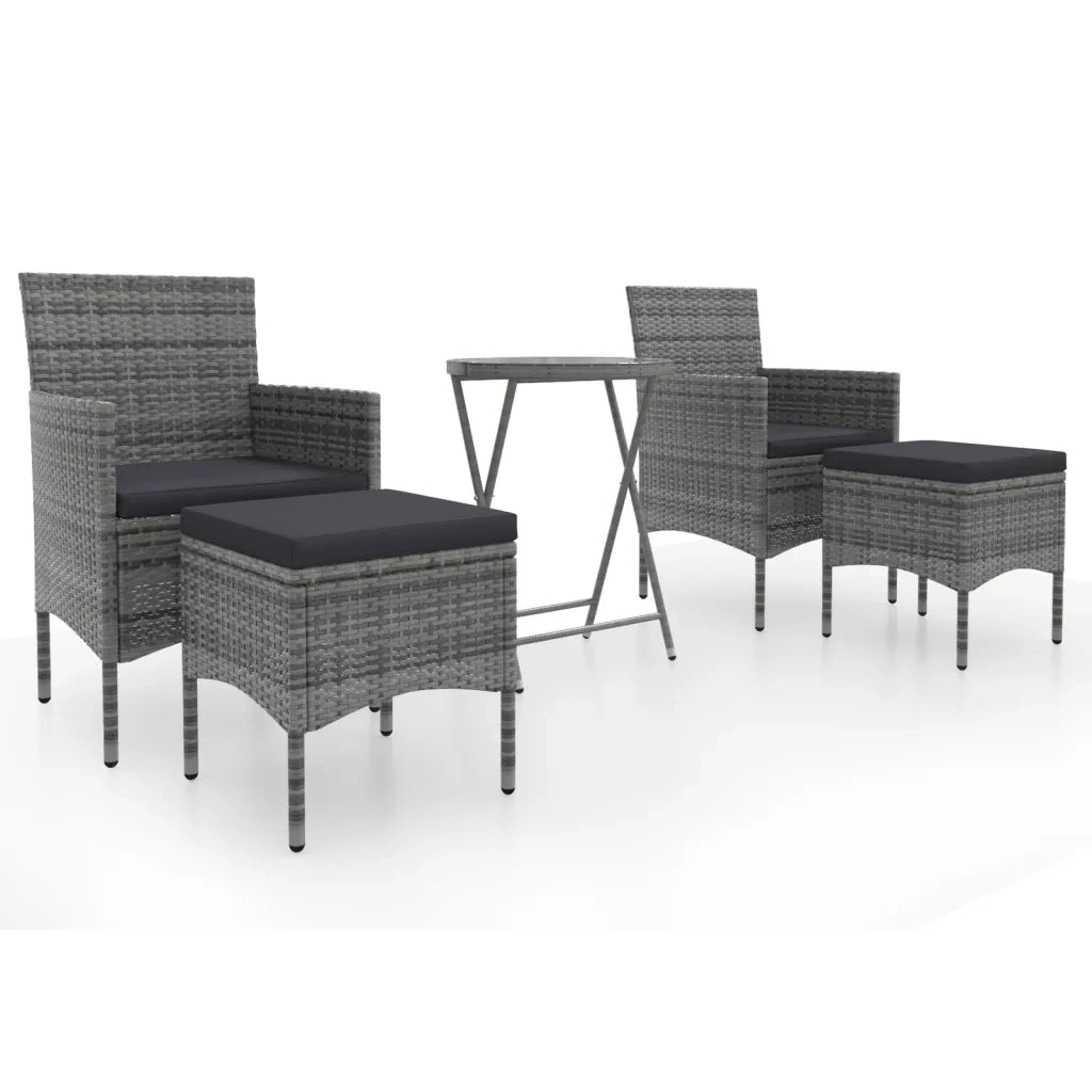 Set Bistrot da Giardino 5pz Polyrattan e Vetro Temperato Grigio 3058389