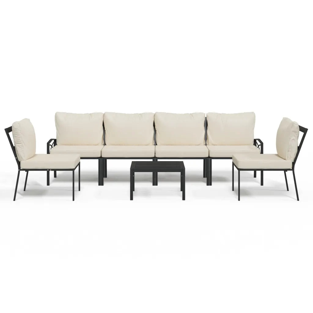 Set Salotto da Giardino 7pz con Cuscini Sabbia in Acciaio
