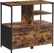 Cassettiere - Credenza - 1 Cassa - Spazi Aperti - Comodino - Lavorato Legno - Metallo - Industriale - Marrone - Nero - 82 x 40 x 75 cm