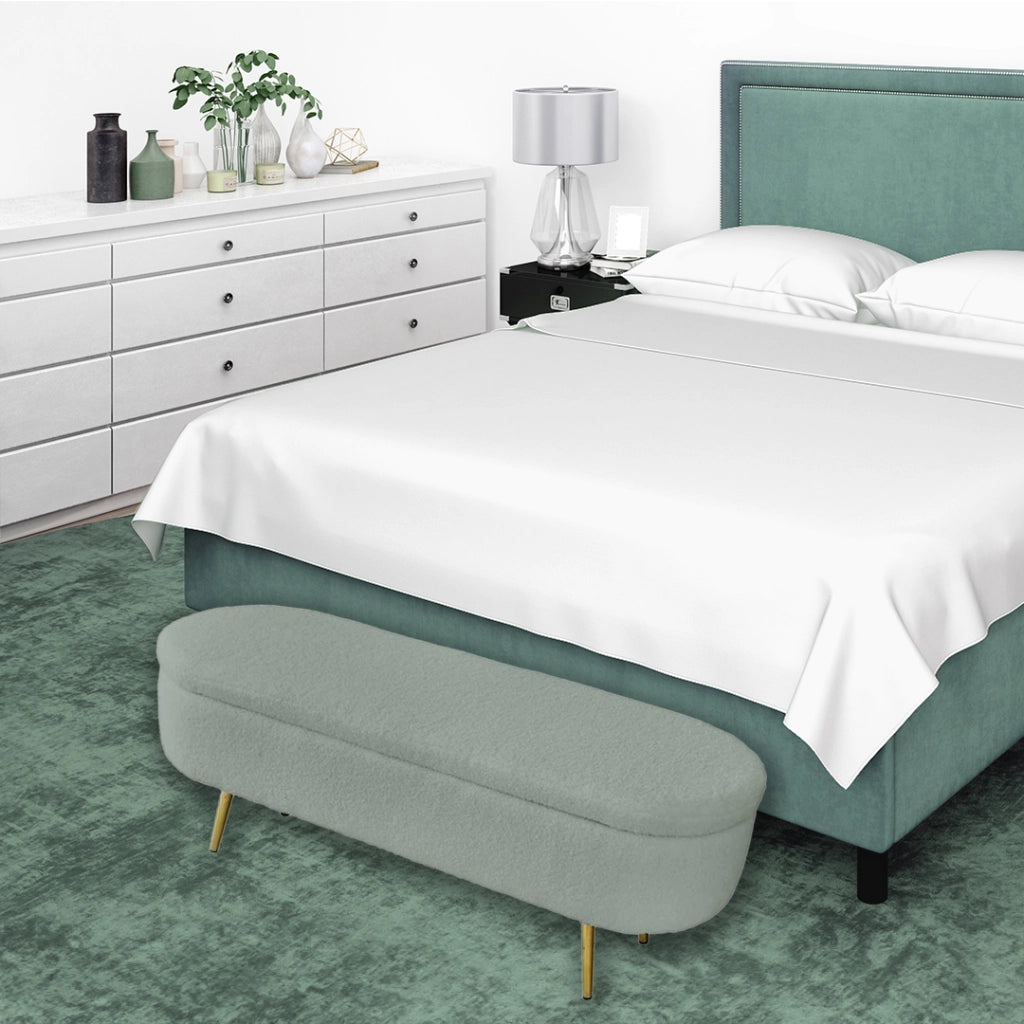 PANCA CONTENITORE TEDDY 122X41X47CM IN TESSUTO VERDE CHIARO
