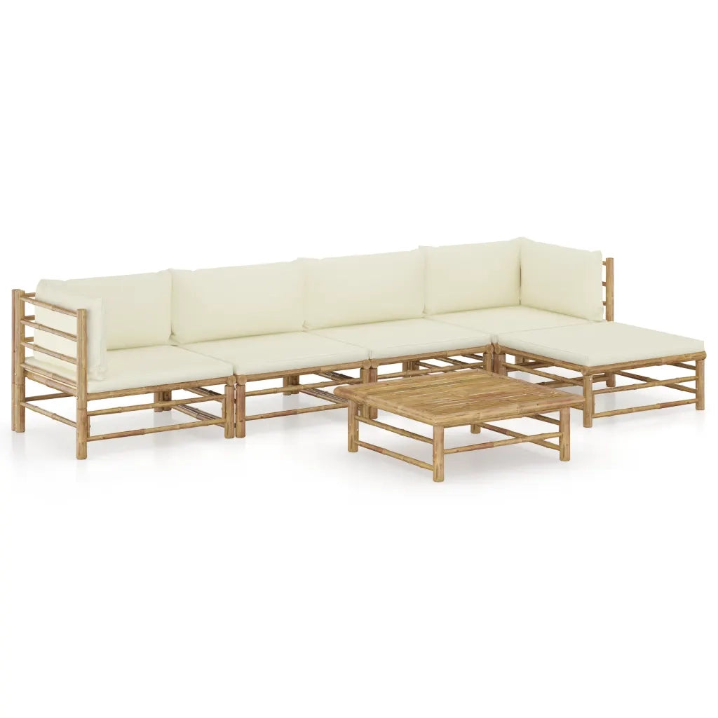 Set Divani da Giardino 6 pz con Cuscini Bianco Crema in Bambù 3058197