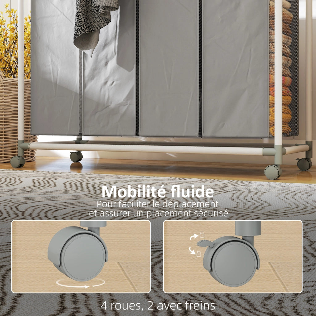 Carrello per bucato mobile con 4 sacchetti ¨C zephmum ¨C grigio 97x38x81 cm