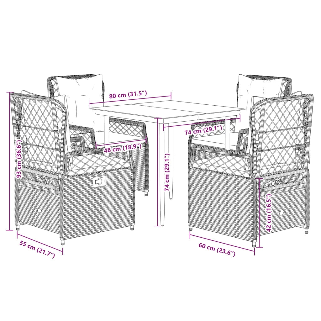 Set Pranzo da Giardino 5pz con Cuscini Grigio Chiaro Polyrattan 3263028