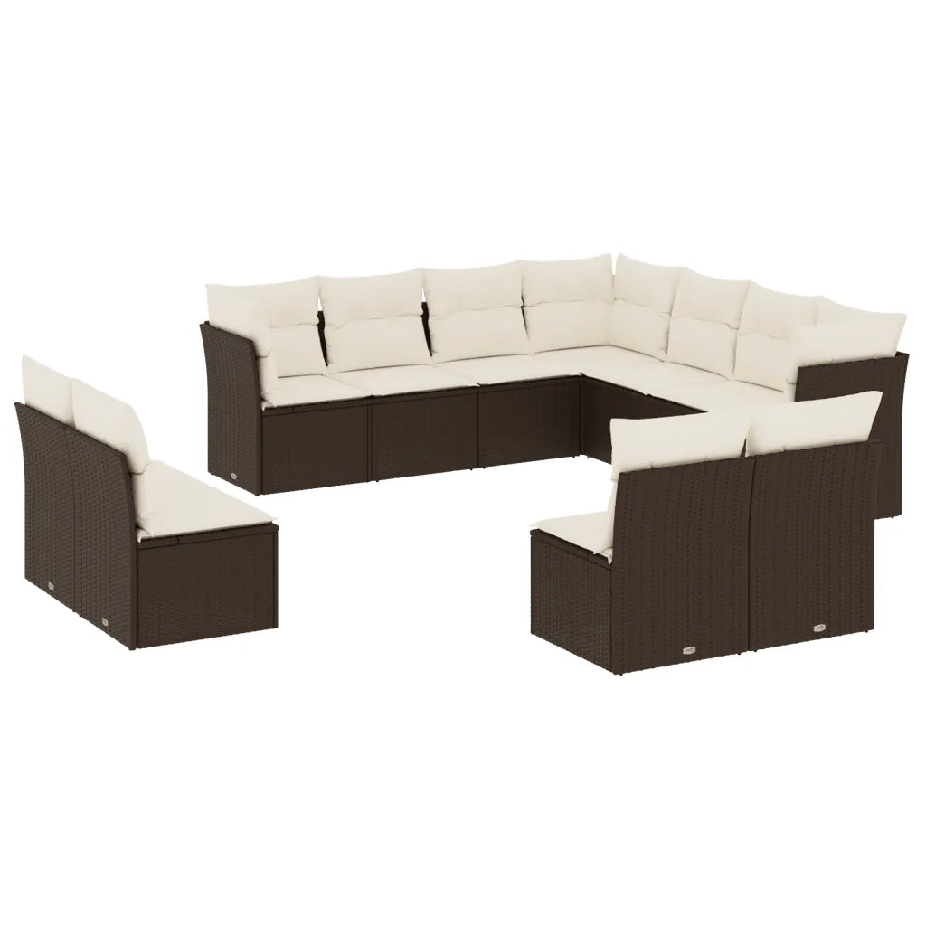 Set Divani da Giardino 11 pz con Cuscini Polyrattan Marronecod mxl 115544