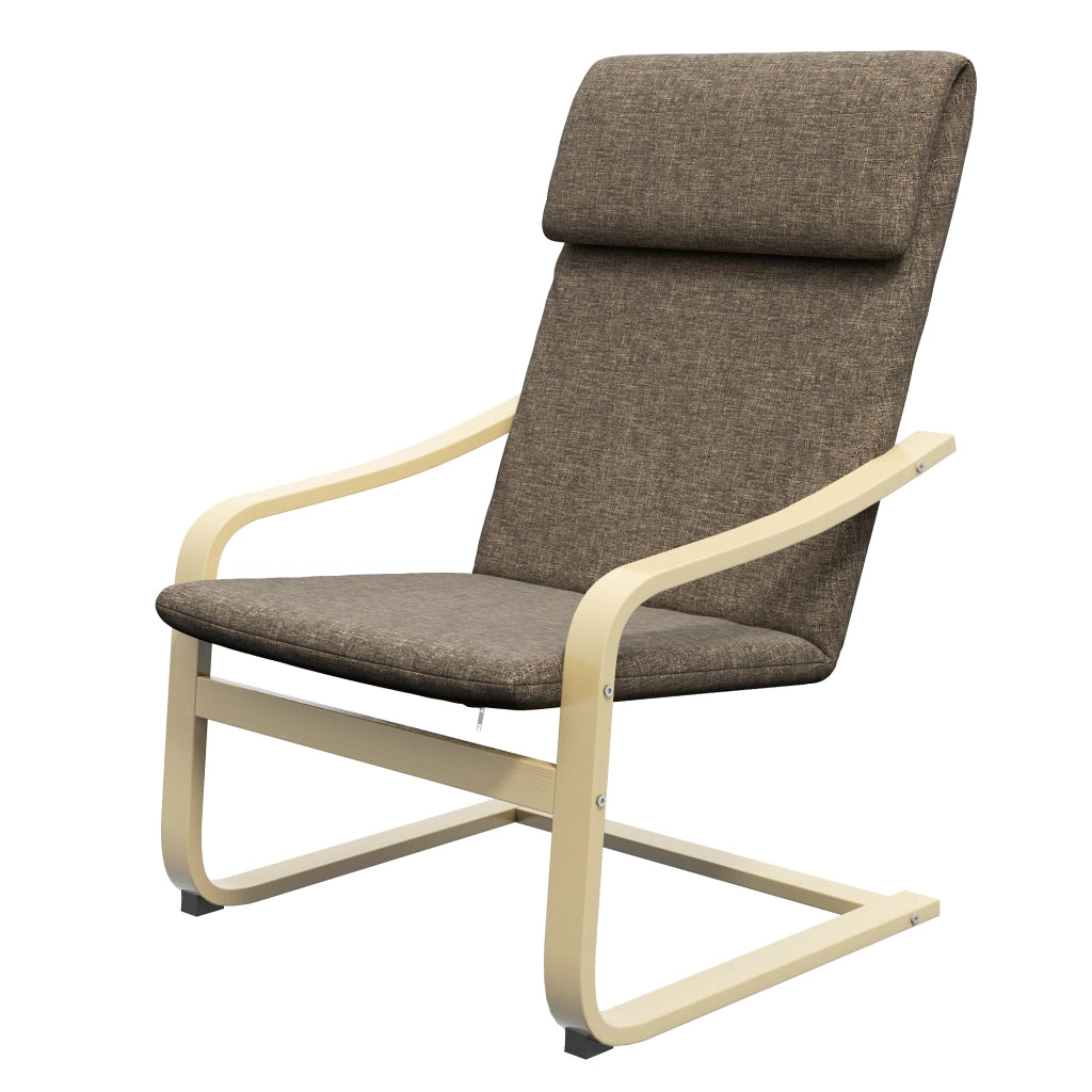 Poltrona relax con poggiatesta e braccioli ¨C Xylo ¨C tessuto effetto lino, struttura legno, marrone