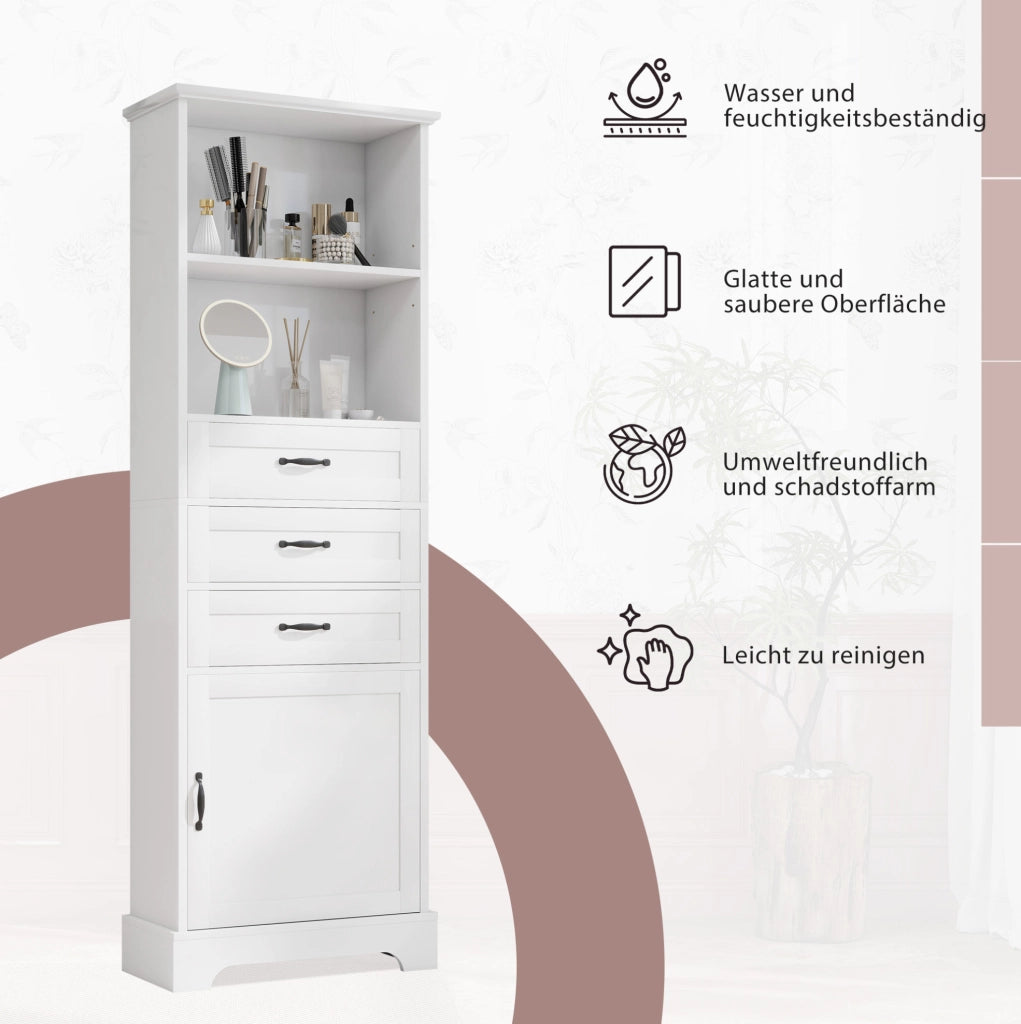 Mobile bagno alto in MDF bianco con 3 cassetti e ripiani