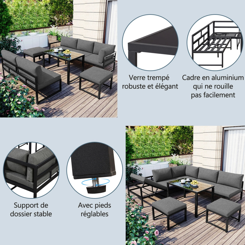 Set Lounge da Giardino Reclinabile ¨C MINIMAL ¨C Alluminio, Cuscini, Grigio