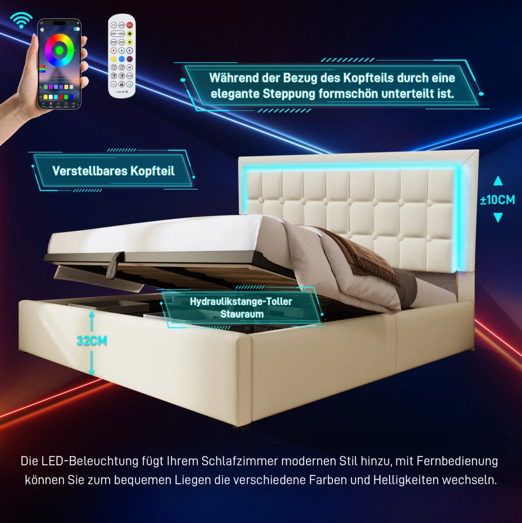 Letto matrimoniale contenitore 160x200 cm bianco con LED