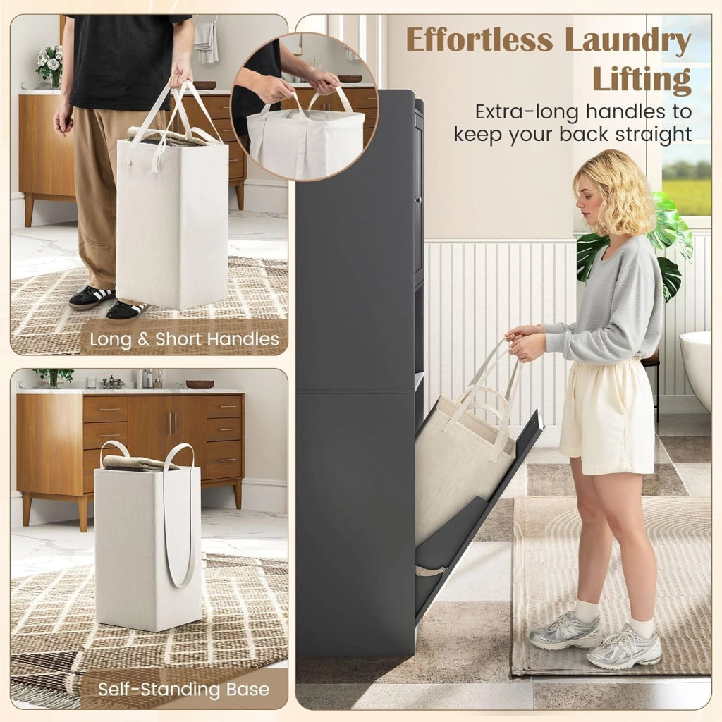 Armadio da bagno alto e stretto, scaffale regolabile, borsa per biancheria rimovibile da 48 l, manici pratici, dispositivo antiribaltamento, per cucina soggiorno, 40 x 40 x 170 cm