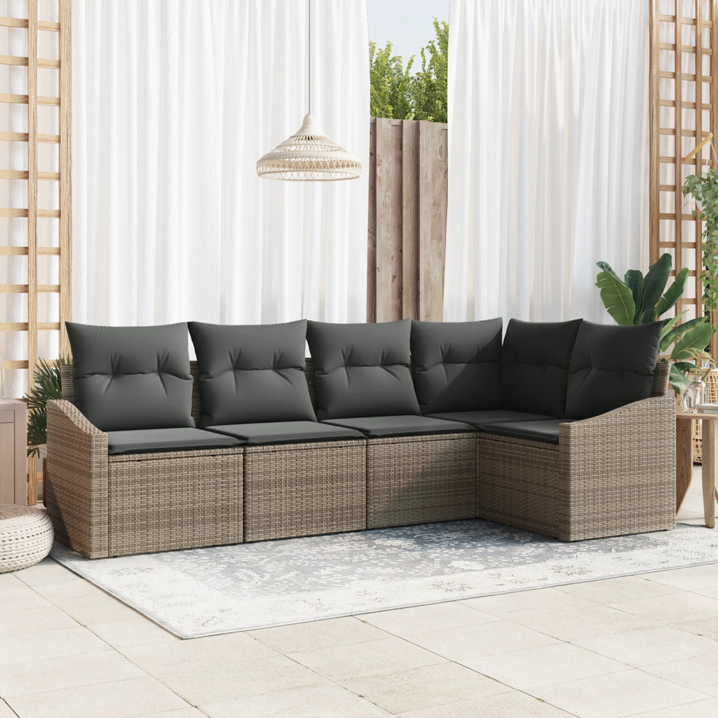 Set da Giardino a 5 Pezzi con Cuscini Grigio in Rattan Sintetico
