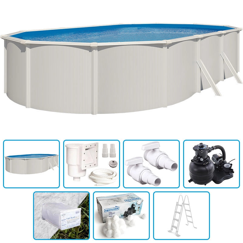 Piscina Fuori Terra Steel White - 7,60 X 4,55 X H.1,32 M - Kit Base