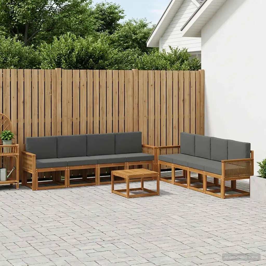 Set di divani da esterno 9 pcs Naturale e Antracite Poliestere