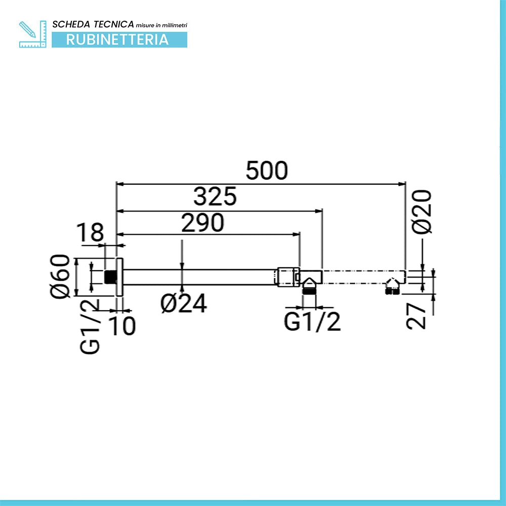 Set doccia con soffione in acciaio inox e braccio estendibile 35-50 cm in ottone cromato