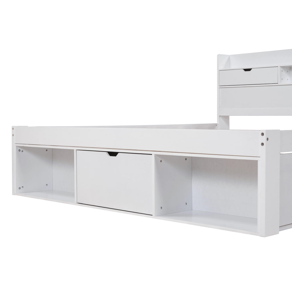 Letto 140x200 cm; porta USB e Tipo C; grande spazio contenitore; legno di pino e MDF; bianco (Senza materasso)