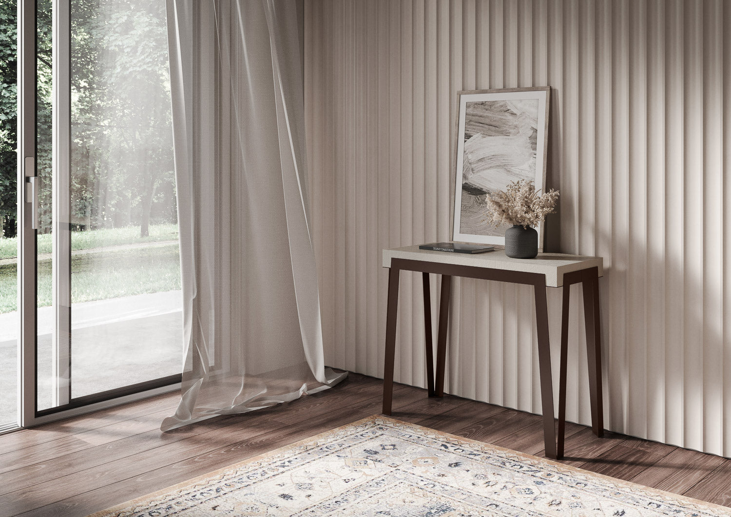 Consolle Allungabile 90-300x40x77 cm Rio Cashmere Telaio Ruggine