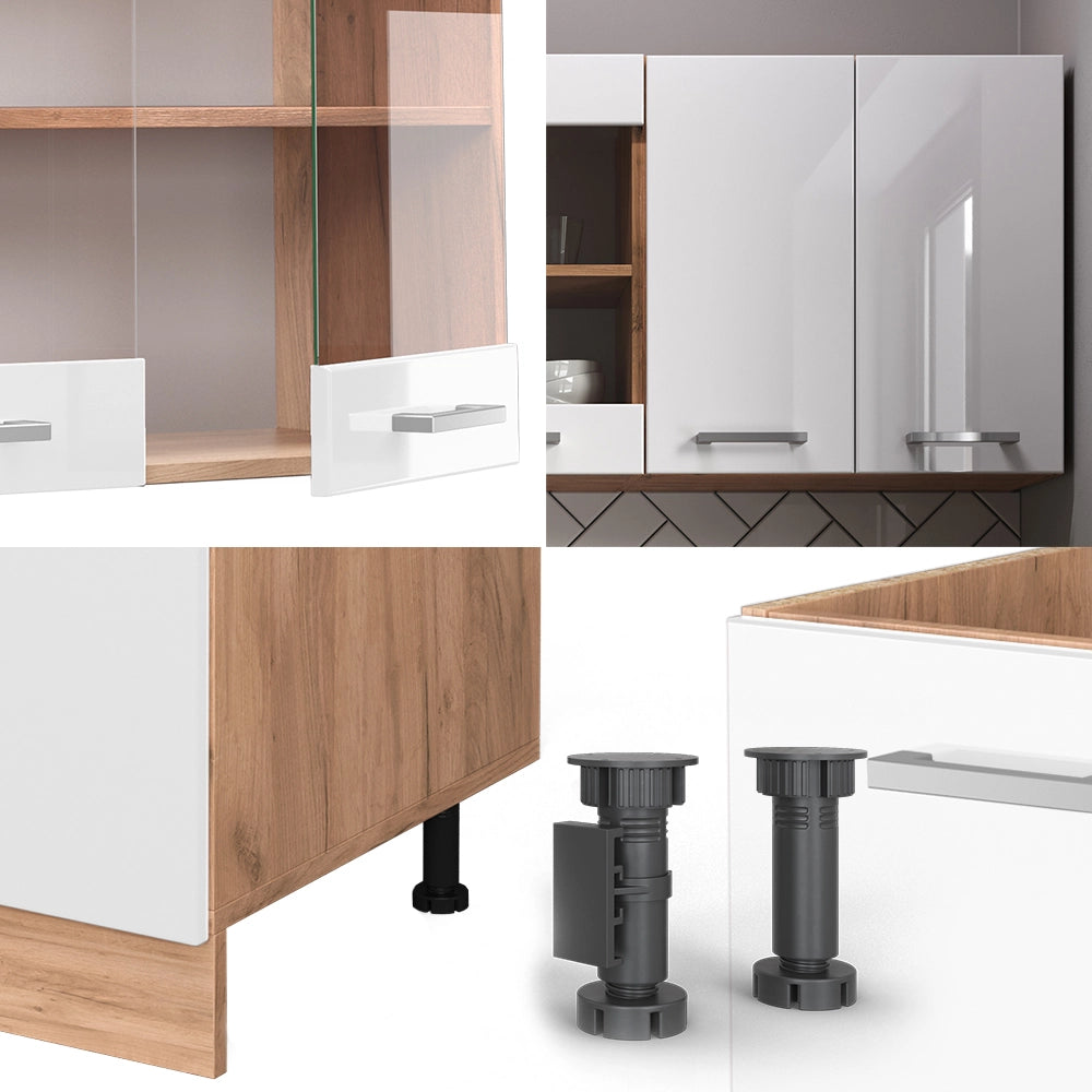 Vicco Cucina completa Bianco lucido/oro power oak 140 cm senza piano di lavoro
