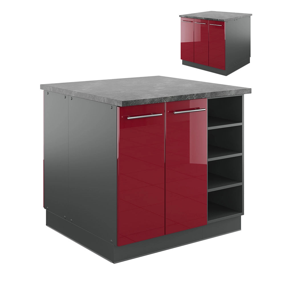 Isola cucina Fame-Line Bordeaux lucido/Antracite 90 cm senza piano di lavoro Vicco