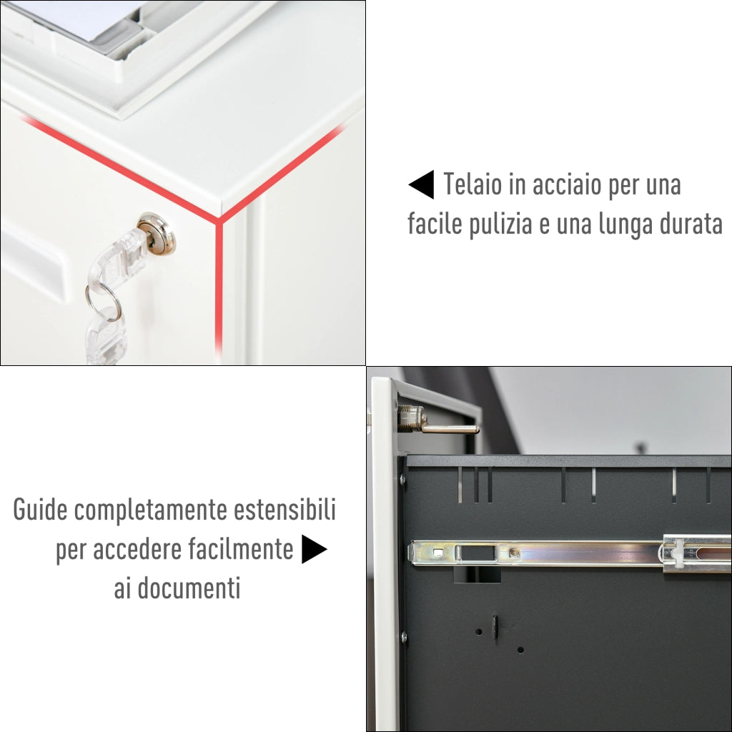 Cassettiera Scrivania con Ruote ¨C zephmum ¨C 39x48x67cm Bianco Acciaio