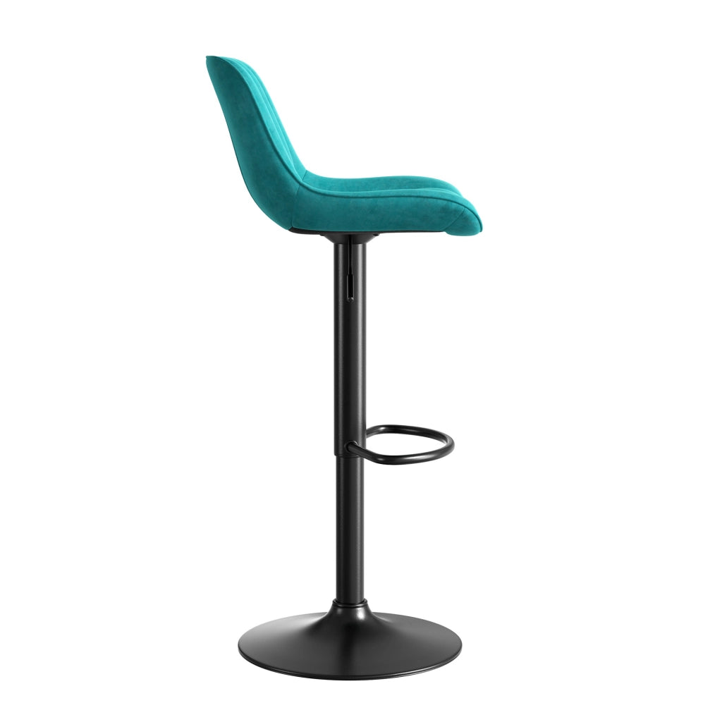 Sgabello da bar girevole con altezza regolabile e schienale ergonomico in velluto metallo e legno blu 87–109 cm