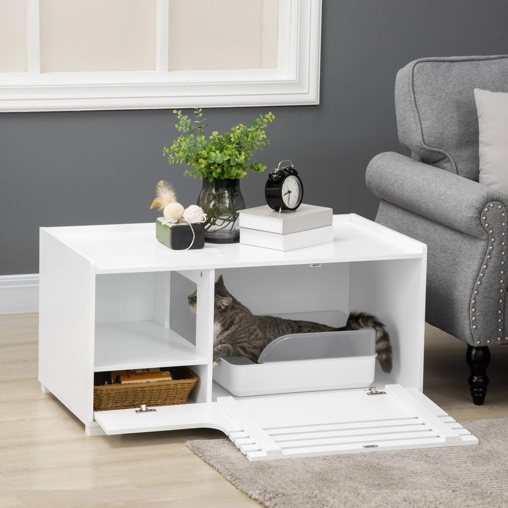 Armadio per gatti con 2 ripiani e porta magnetica ¨C Zephmum ¨C Bianco 60x30x60
