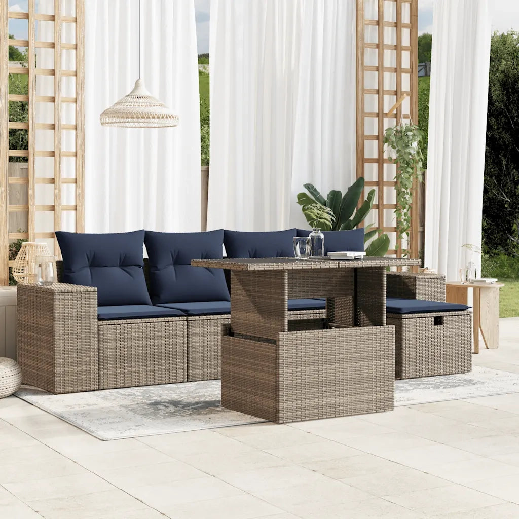 Set Divani da Giardino 6 pz con Cuscini Grigio in Polyrattan 3275291